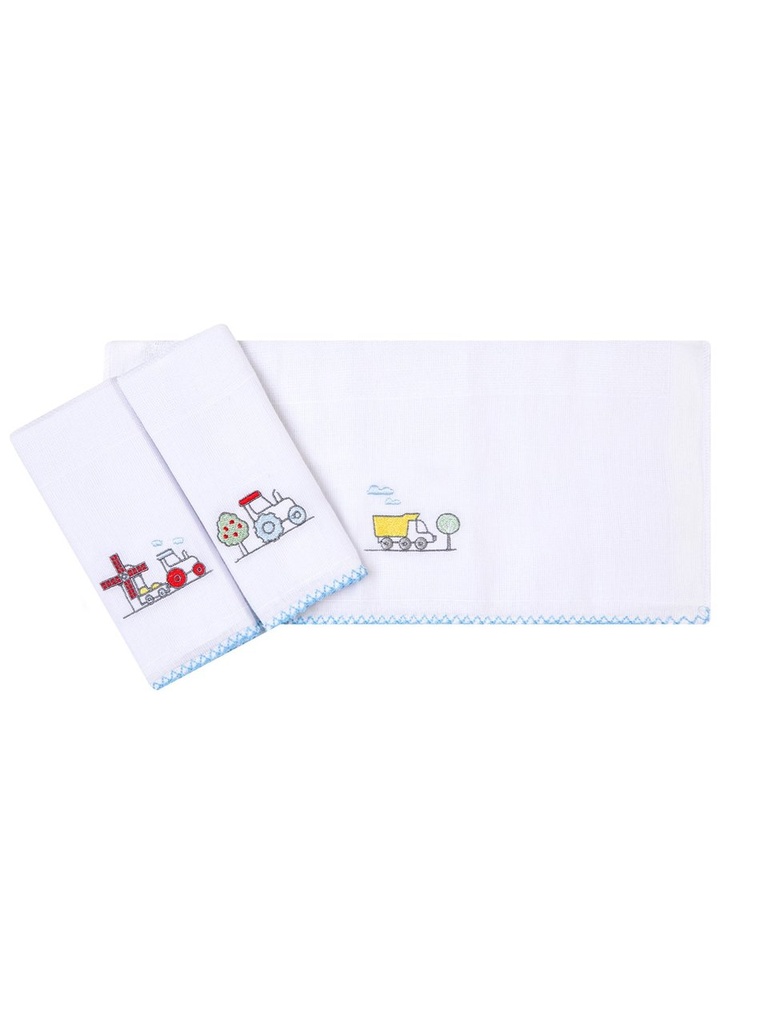 Kit 3 Paninhos de Boca Bordados Trator Papizinha