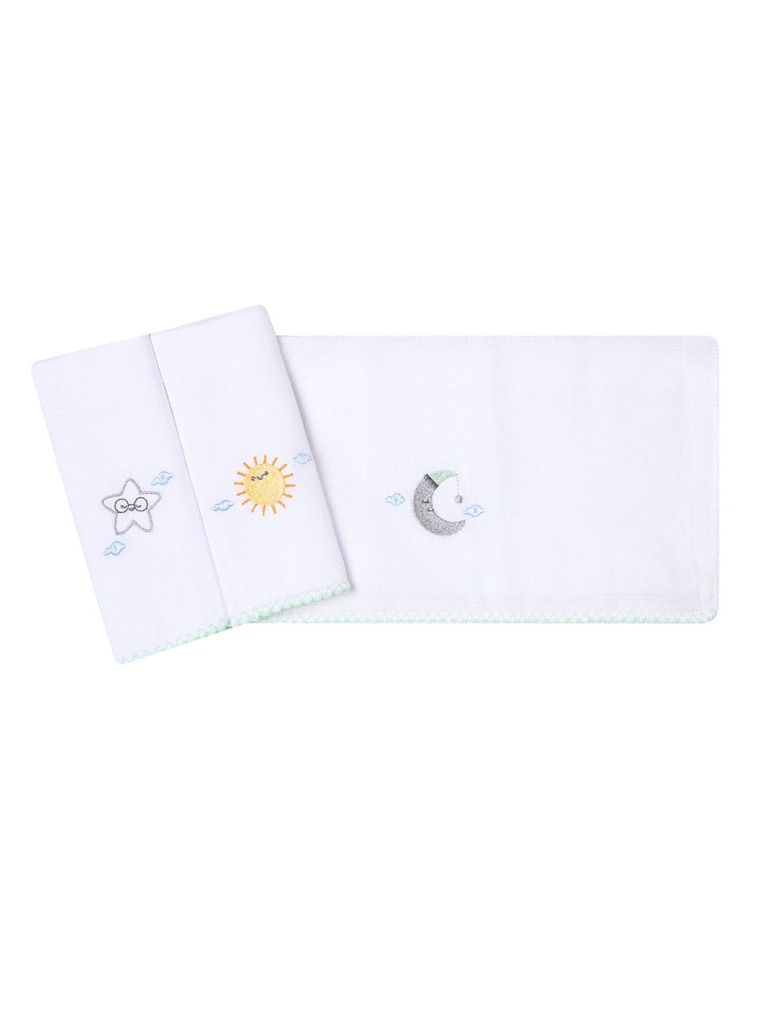 Kit 3 Paninhos de Boca Bordados Lua e Sol Papizinha