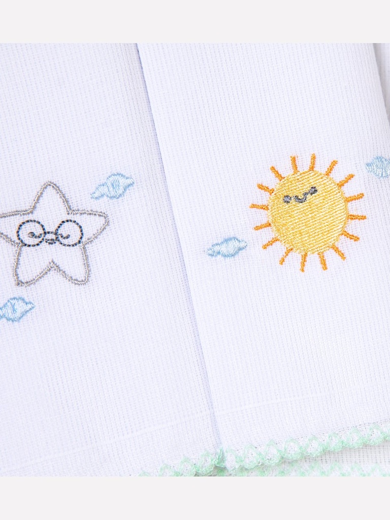 Kit 3 Paninhos de Boca Bordados Lua e Sol Papizinha