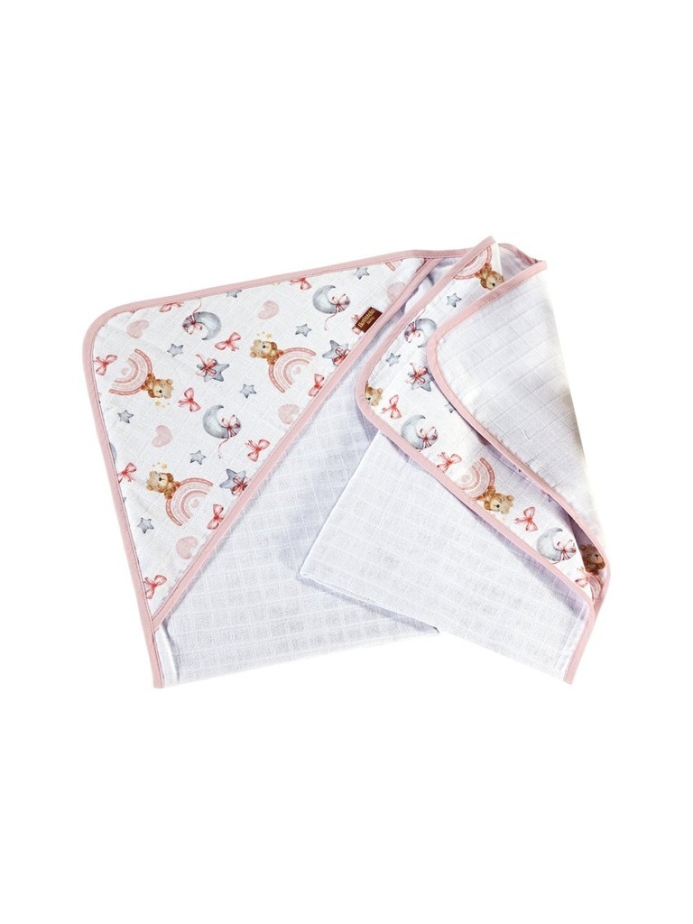 Toalha de Banho com Capuz Estampada Rosa Batistela
