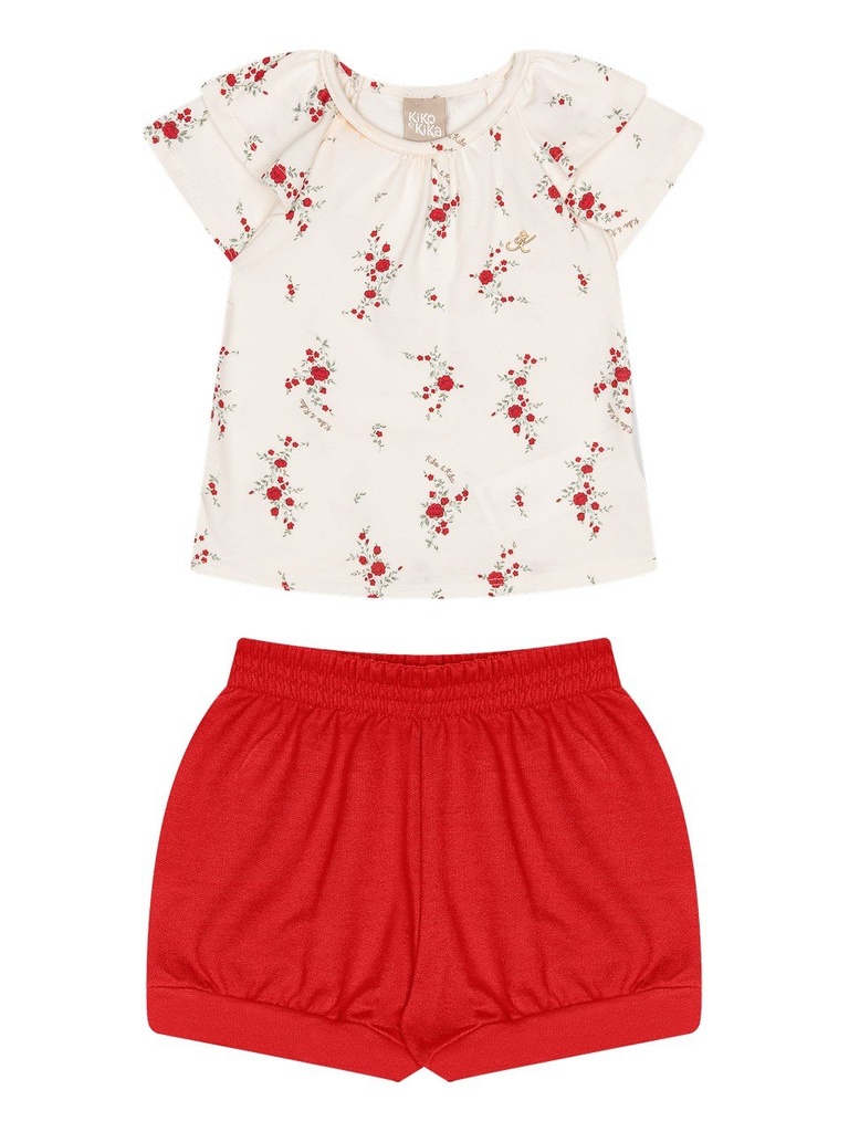 Conjunto Blusa Floral e Shorts para Menina