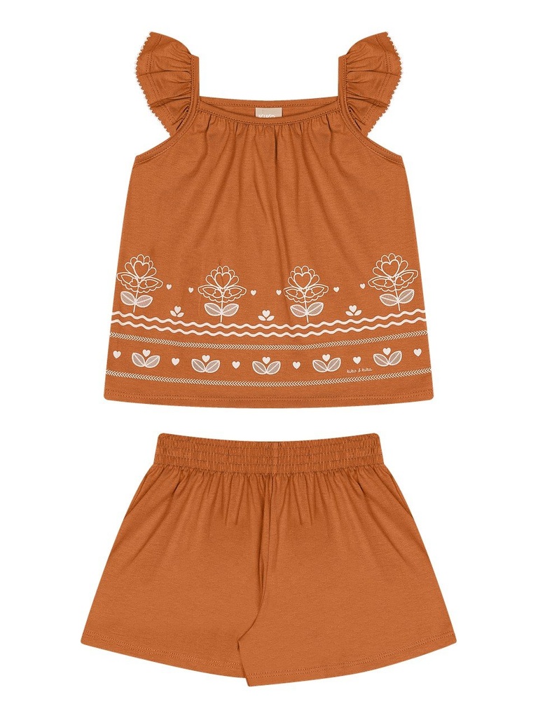 Conjunto Bata com Barrado e Shorts para Menina