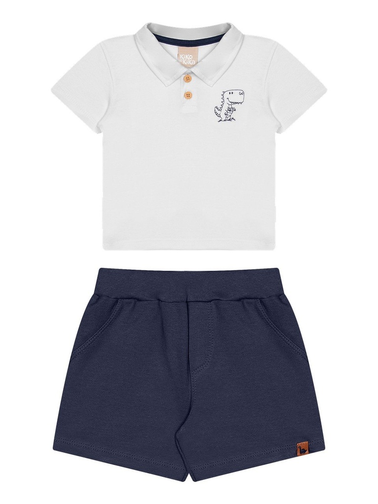 Conjunto Polo com Dinossauro e Bermuda para Menino