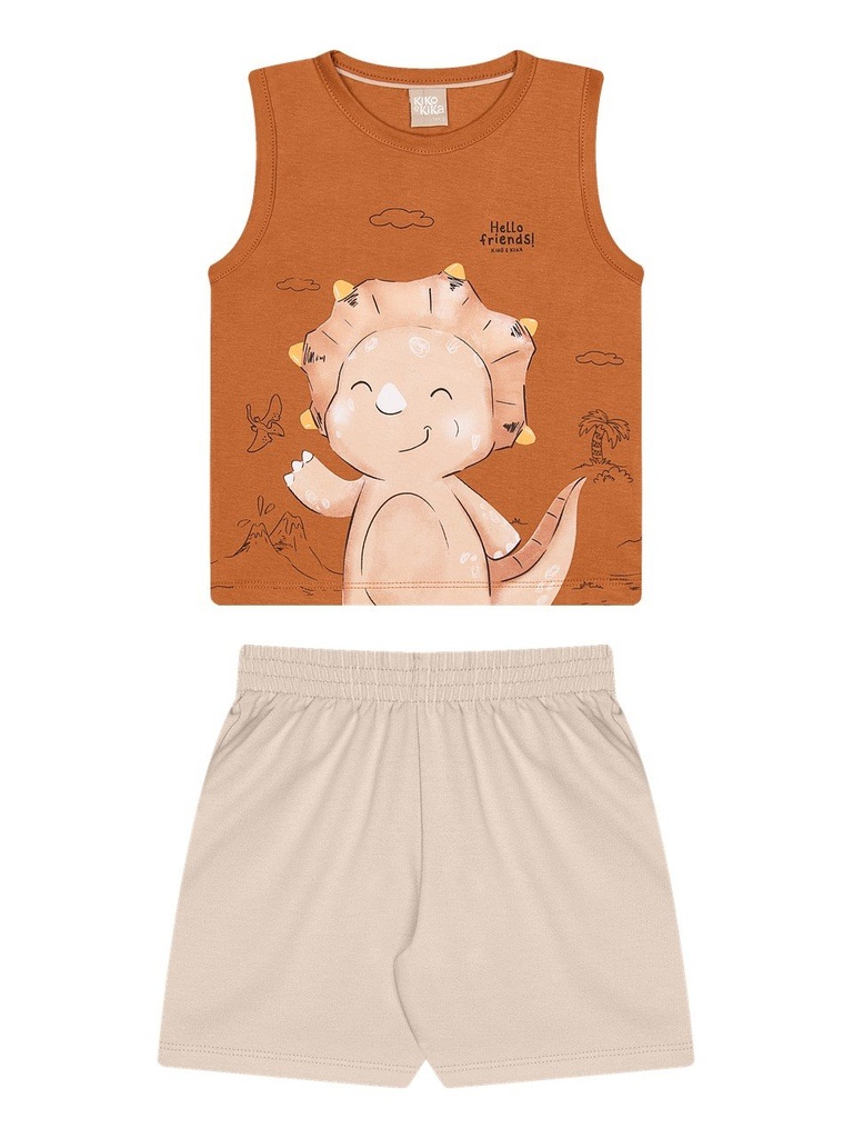 Conjunto Regata Dinossauro e Bermuda para Menino