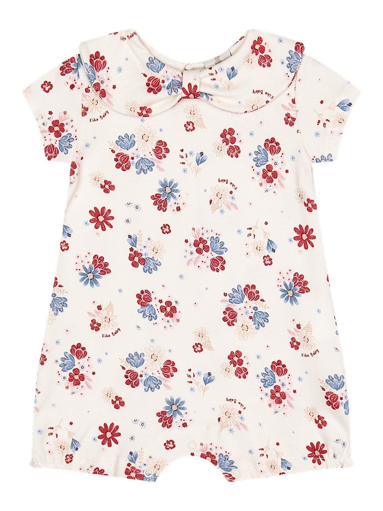 Macacão Curto Floral com Gola Boneca para Menina