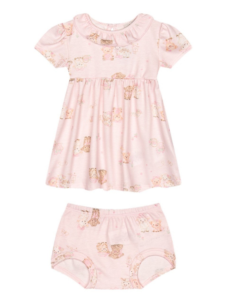 Conjunto Vestido Estampado e Cobre Fralda