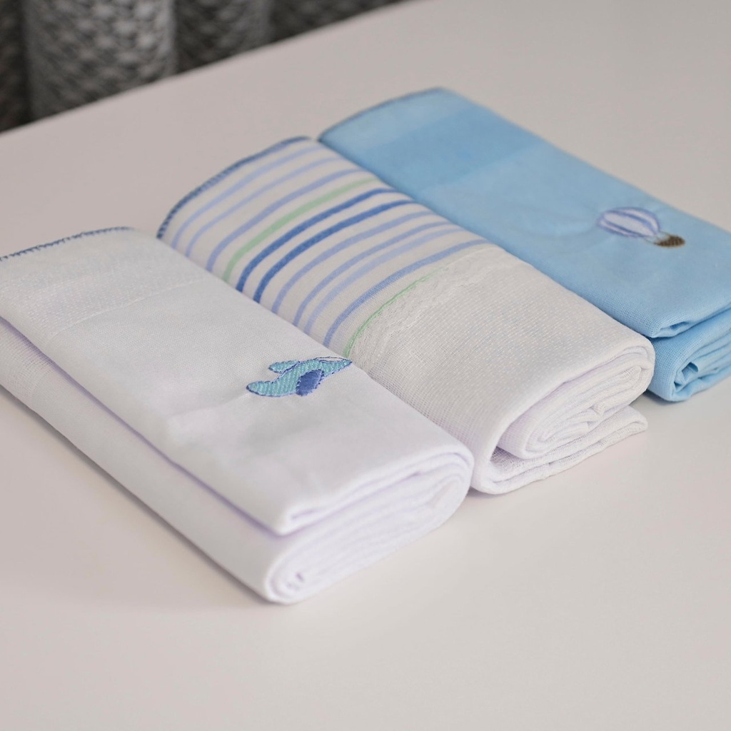 Fralda Luxo Bublim Branca Tinta Bordado Renda Festone 68x70cm 3un Urso Baloes 32107015 Bublim Azul 1