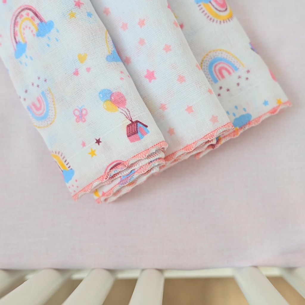 Pano de Boca Bublim Petit Estampado C/festone 34cmx40cm PCT c/03un //arco Iris Rosa 58032466 Baby Joy Rosa 2