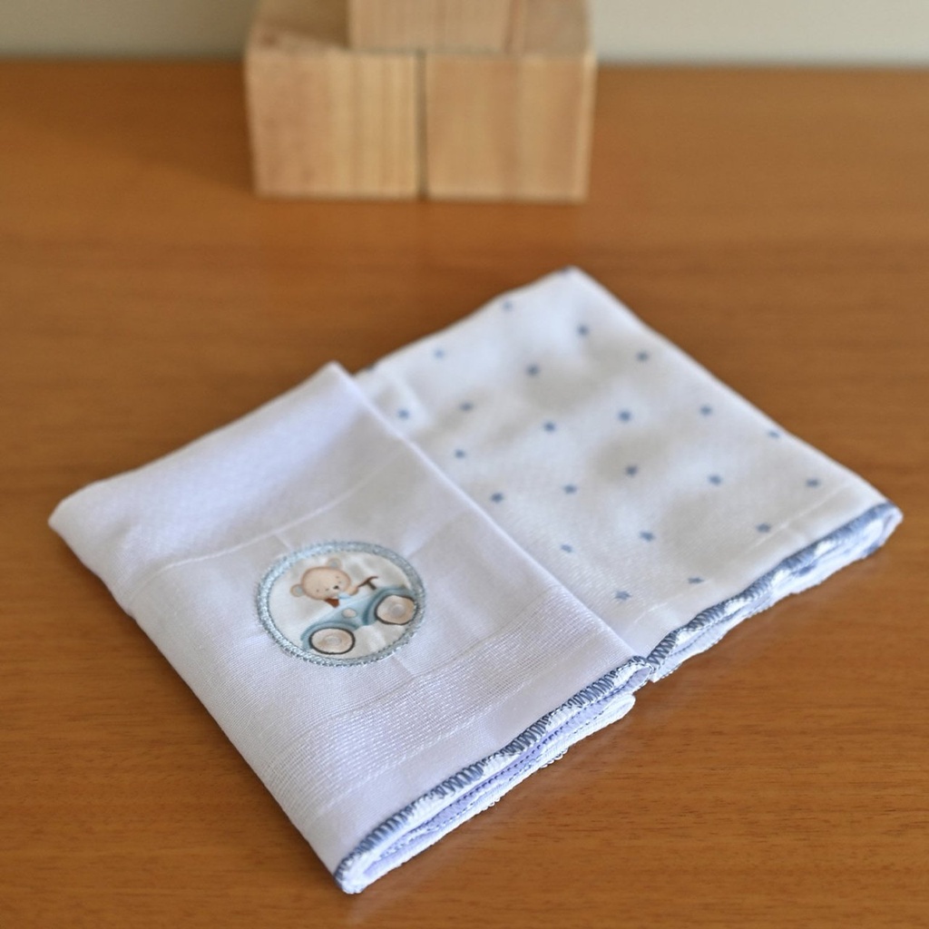 Pano de Boca Luxo Bublim Sonhos Estampado/liso C/bordado e Festone 04 Lados 34cmx40cm PCT c/02un //urso Carrinho 58055533 Baby Joy Estampado 2