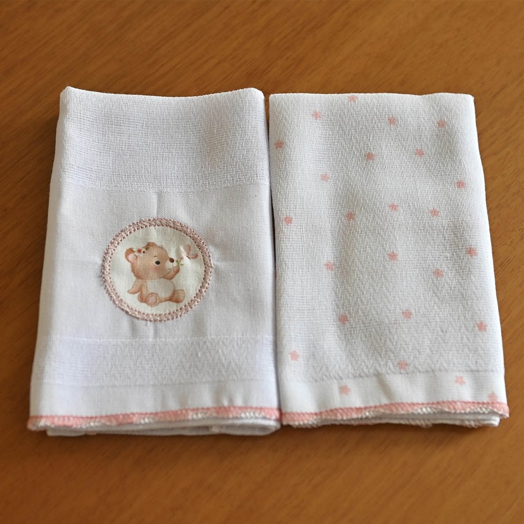 Pano de Boca Luxo Bublim Sonhos Estampado/liso C/bordado e Festone 04 Lados 34cmx40cm PCT c/02un //ursa Jardim 58055551 Baby Joy Vermelho 1