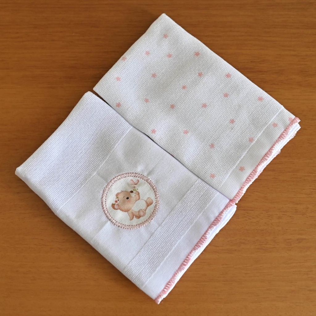 Pano de Boca Luxo Bublim Sonhos Estampado/liso C/bordado e Festone 04 Lados 34cmx40cm PCT c/02un //ursa Jardim 58055551 Baby Joy Vermelho 2