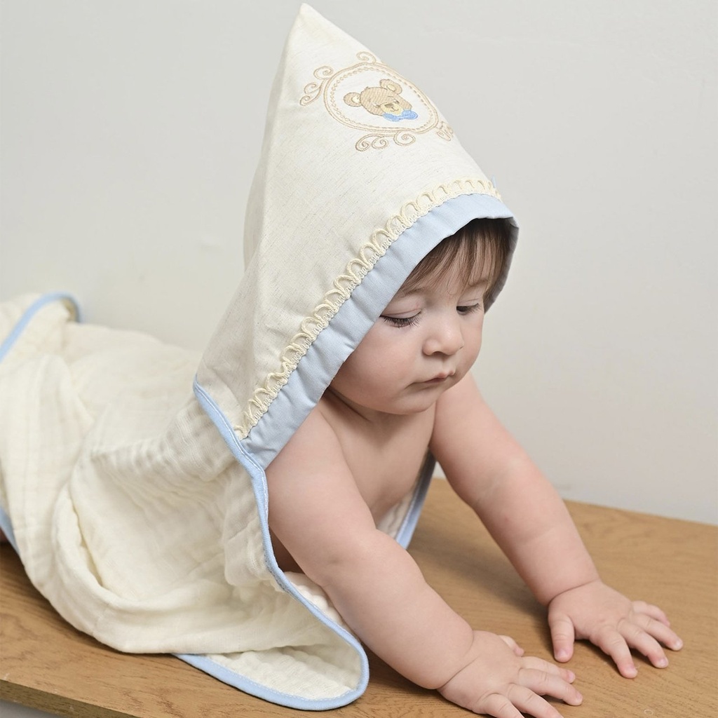 Toalha Soft C/capuz de Canto Bordado Baby Joy Essencia Lisa C/vira e Renda 80cmx80cm PCT c/01un //urso Azul 76130666 Baby Joy Azul 1