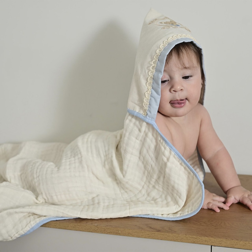 Toalha Soft C/capuz de Canto Bordado Baby Joy Essencia Lisa C/vira e Renda 80cmx80cm PCT c/01un //urso Azul 76130666 Baby Joy Azul 2