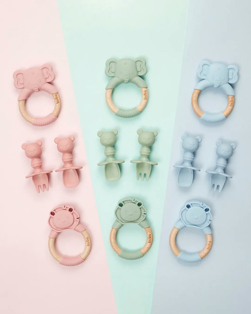 Kit Talheres Silicone Ursinho Rosa Buba 2