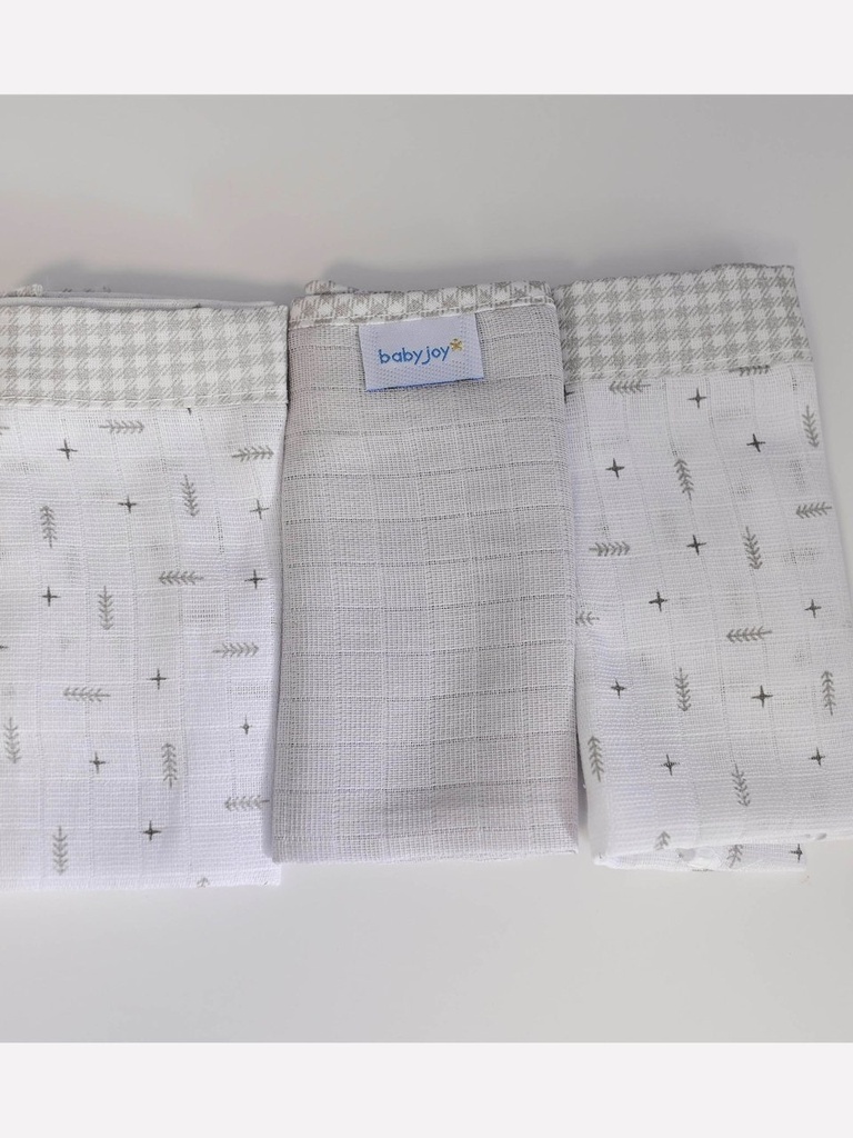 Kit 3 Fraldas Clássicos Estampada e Lisa Baby Joy (Cinza)