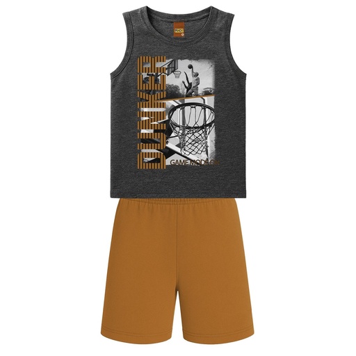 Conjunto Regata Estampada para Menino Grafite