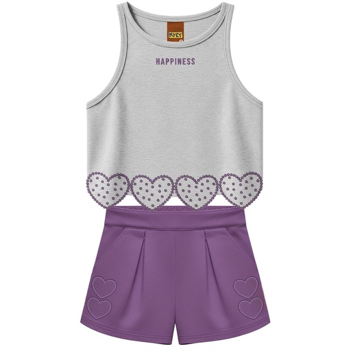 Conjunto Regata Corações para Menina Mescla