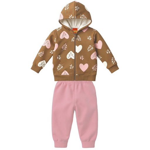 Conjunto Moletom com Capuz e Corações para Menina