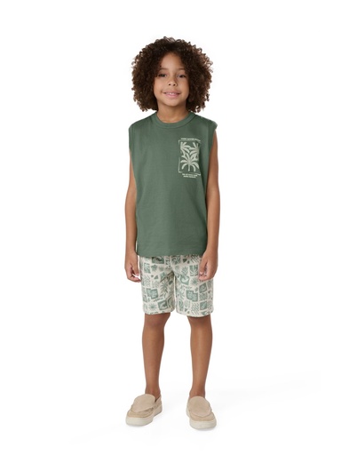 Conjunto Regata e Bermuda Estampada para Menino Verde
