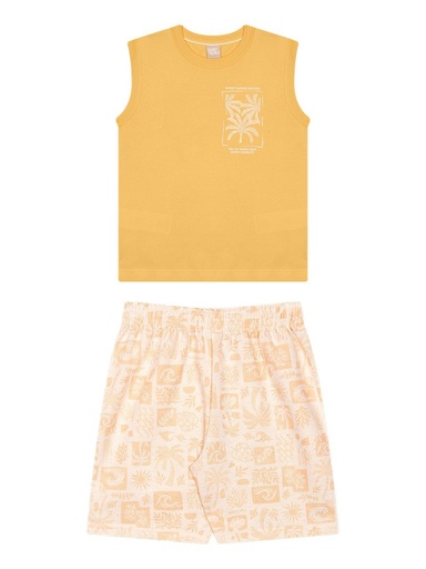 Conjunto Regata e Bermuda Estampada para Menino Laranja