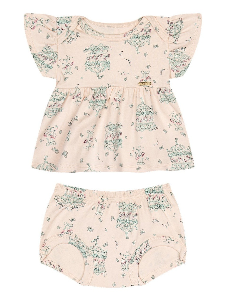 Conjunto Bata e Cobre Fralda Bebê Feminino Kiko Baby 15592