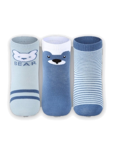 Kit 3 Meias Bebê Estampadas Azul Jeans