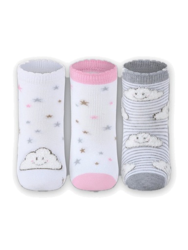 Kit 3 Meias Bebê Estampadas Cinza Claro