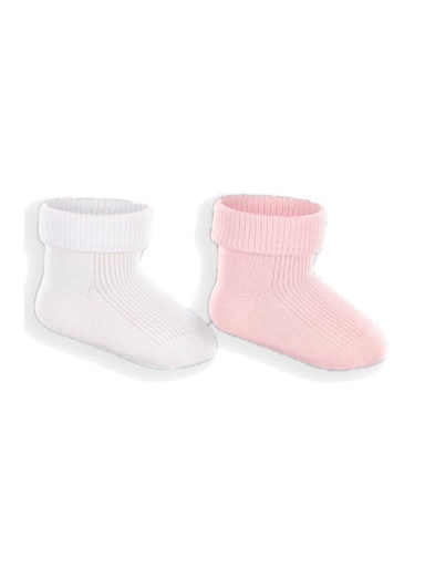 Kit 2 Meias Recém-Nascido Lisas Branco e Rosa