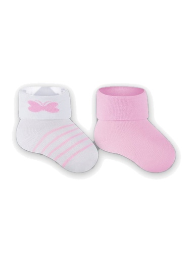 Kit 2 Meias Recém-Nascido Estampa e Lisa Branco e Rosa