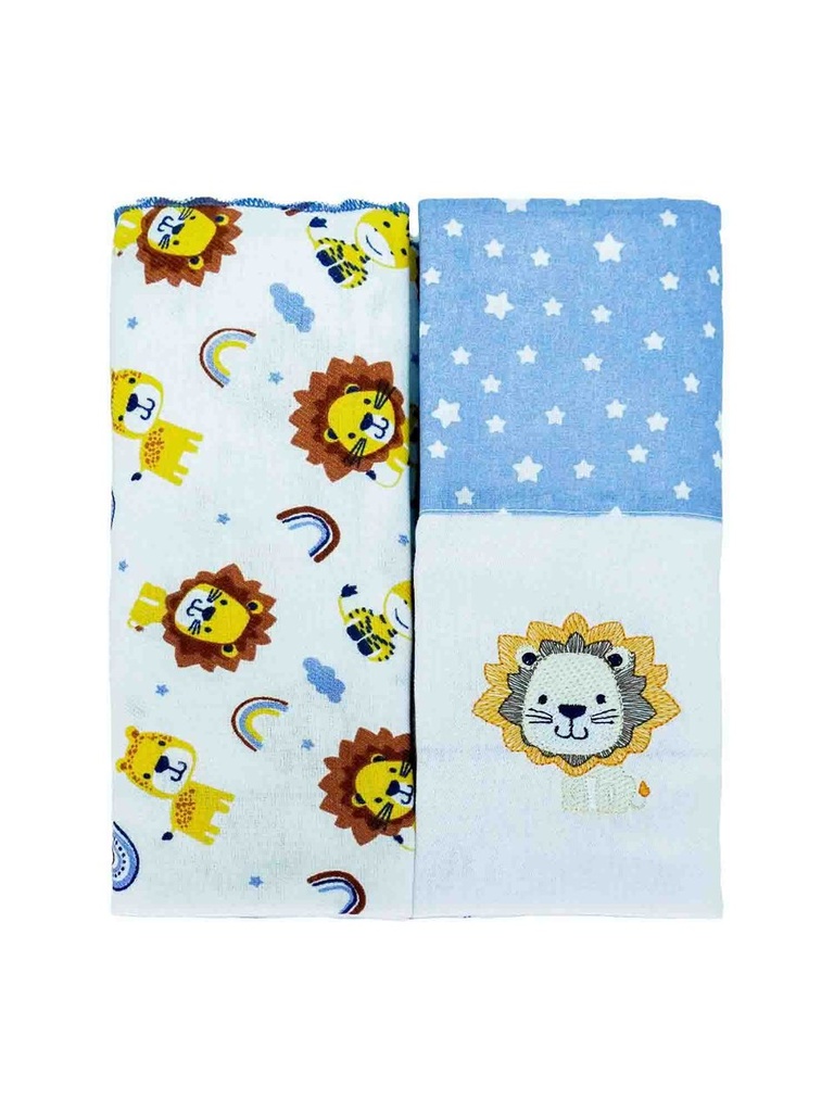 Manta Flanelada Bublim Petit Bordado Vira 79x80cm 2un 50009 Bublim Azul