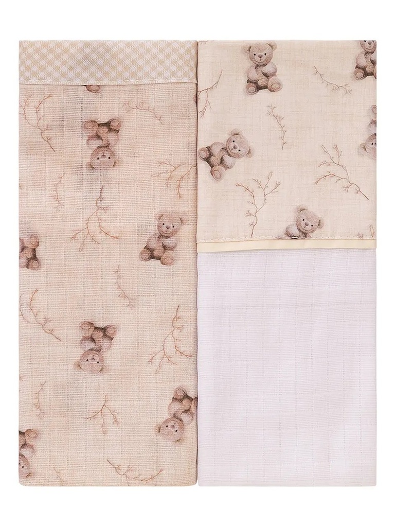 Toalha Fralda Fabula Quadri Estampa C/debrum e Vira 65x1,07m 2un 770216 Baby Joy Baby Joy