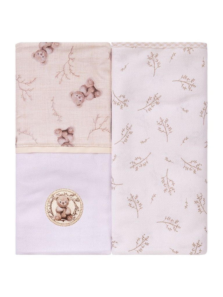 Manta Flanelada Fabula Est/lisa C/bordado e Vira 79x80cm 2un Baby Joy 500146 Baby Joy