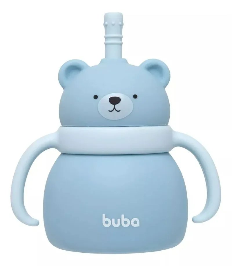 Copo Silicone Canudo Ursinho Azul Buba