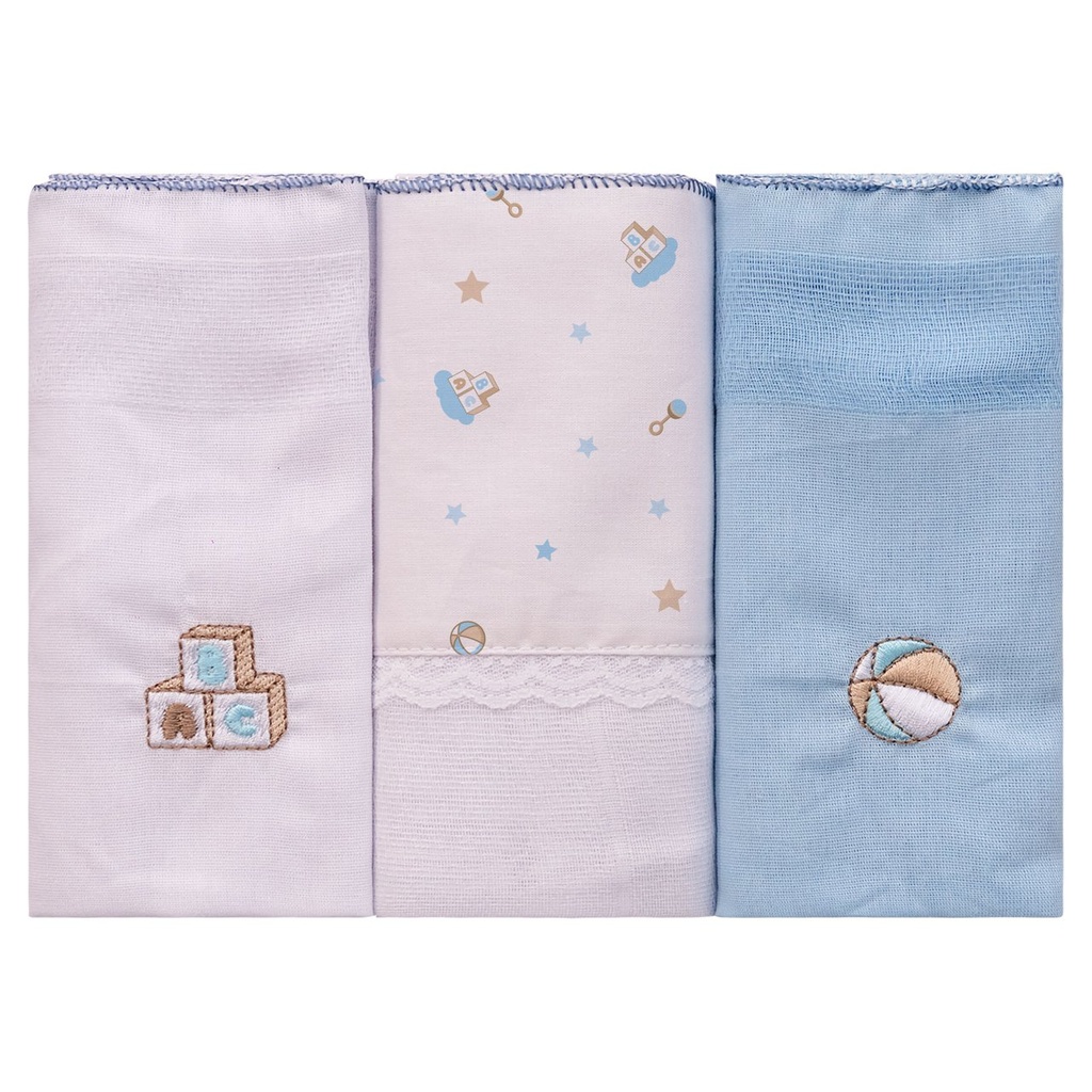 Fralda Luxo Bublim Branca/tinta Bordado Vira Renda Festone 68x70cm 3un Urso Brinquedo 321070h1 Bublim