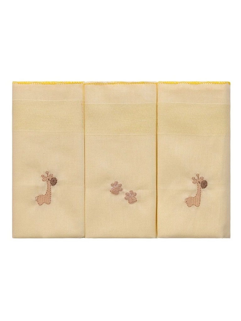 Fralda Luxo Bublim Tinto Bordado Festone 68x70cm 3un Amigos da Floresta Amarelo 321080f6 Bublim