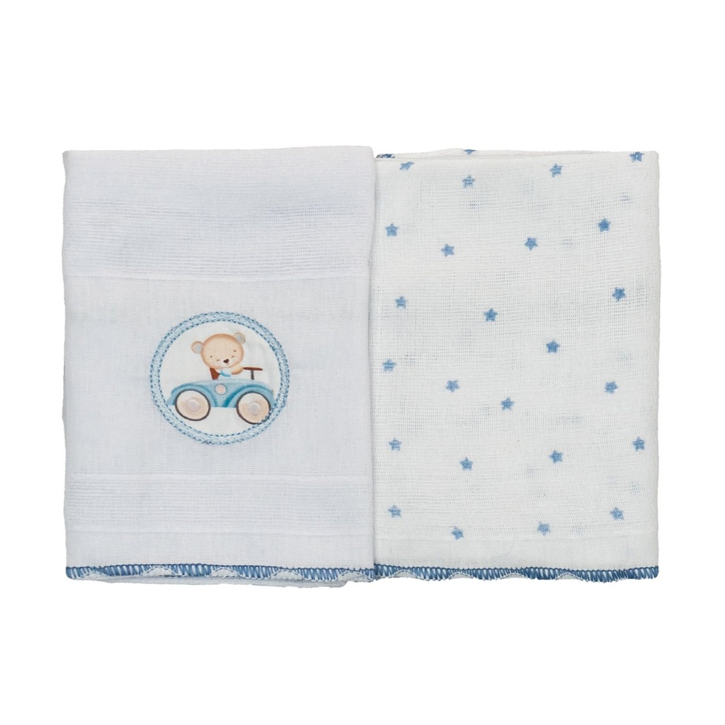 Pano de Boca Luxo Bublim Sonhos Estampado/liso C/bordado e Festone 04 Lados 34cmx40cm PCT c/02un //urso Carrinho 58055533 Baby Joy