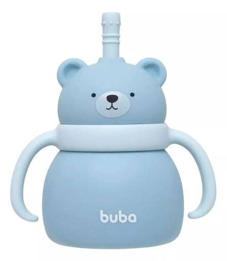 Copo de Silicone com Canudo Ursinho Buba Azul