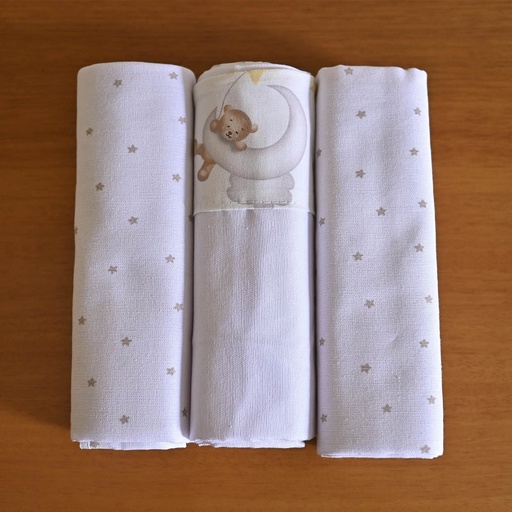 Kit 3 Cueiros Flanelados de Ursinho 80 x 80 cm