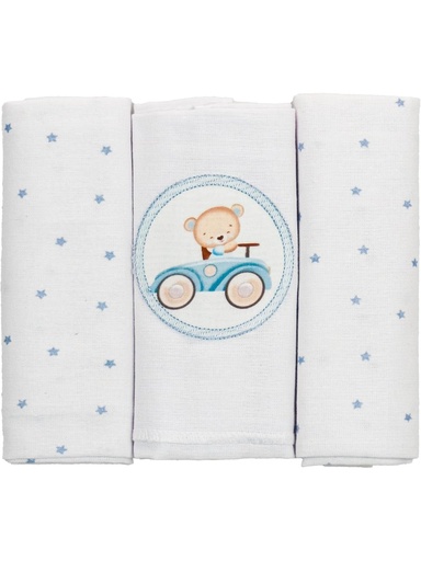 Kit 3 Cueiros Flanelados Urso no Carrinho Bublim