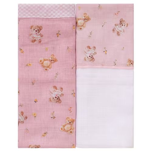 Toalha Fralda Quadriculada Fabula Estampada Ursa Rosa Baby Joy