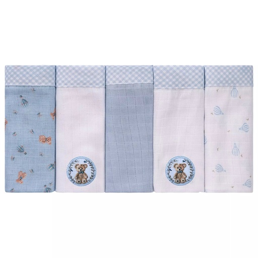 Fralda de Pano Quadriculada Urso Azul Baby Joy