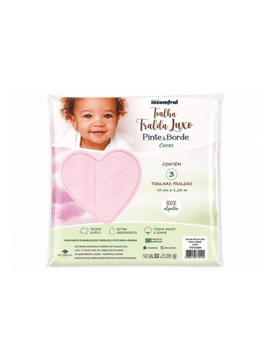 Kit 3 Toalhas Fralda Luxo Pinte & Borde Rosa Incomfral