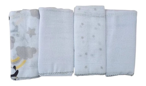 Kit 4 Panos de Boca Luxo Panda Cinza Petit
