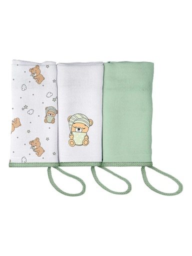 Kit 3 Panos de Boca com Prendedor Urso Soninho Verde Pixuxu