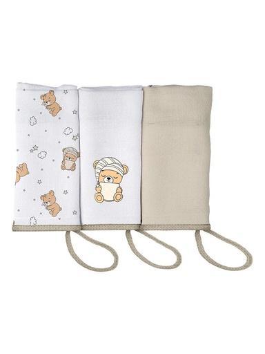 Kit 3 Panos de Boca com Prendedor Urso Soninho Bege