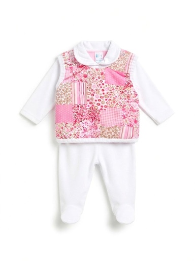 Conjunto Colete Patchwork, Blusa e Calça para Bebê
