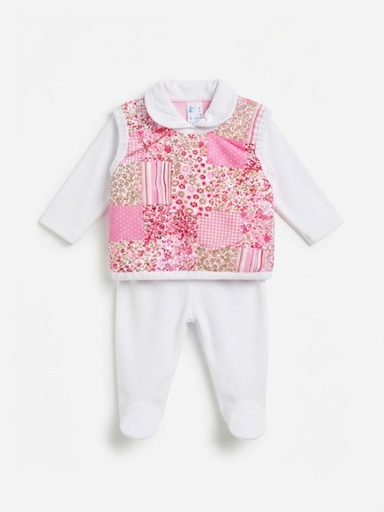 Conjunto Colete Patchwork, Blusa e Calça para Bebê
