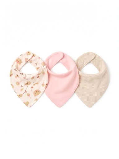 Kit 3 Babadores Bandana Ursinhos Rosa e Bege