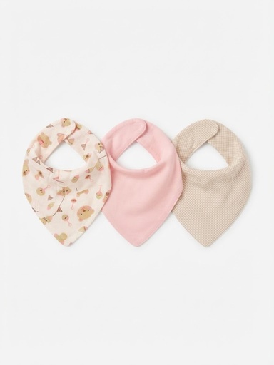 Kit 3 Babadores Bandana Ursinhos Rosa e Bege
