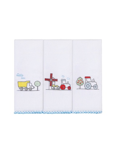 Kit 3 Paninhos de Boca Bordados Trator Papizinha